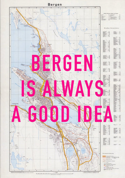 Bergen Retro Pop Art Map Print (portrait) - Magic Posters