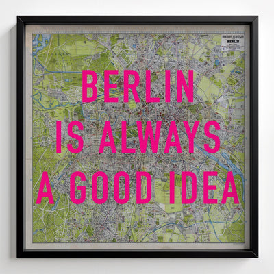 Berlin Retro Pop Art Map Print (square) - black frame mockup - Magic Posters