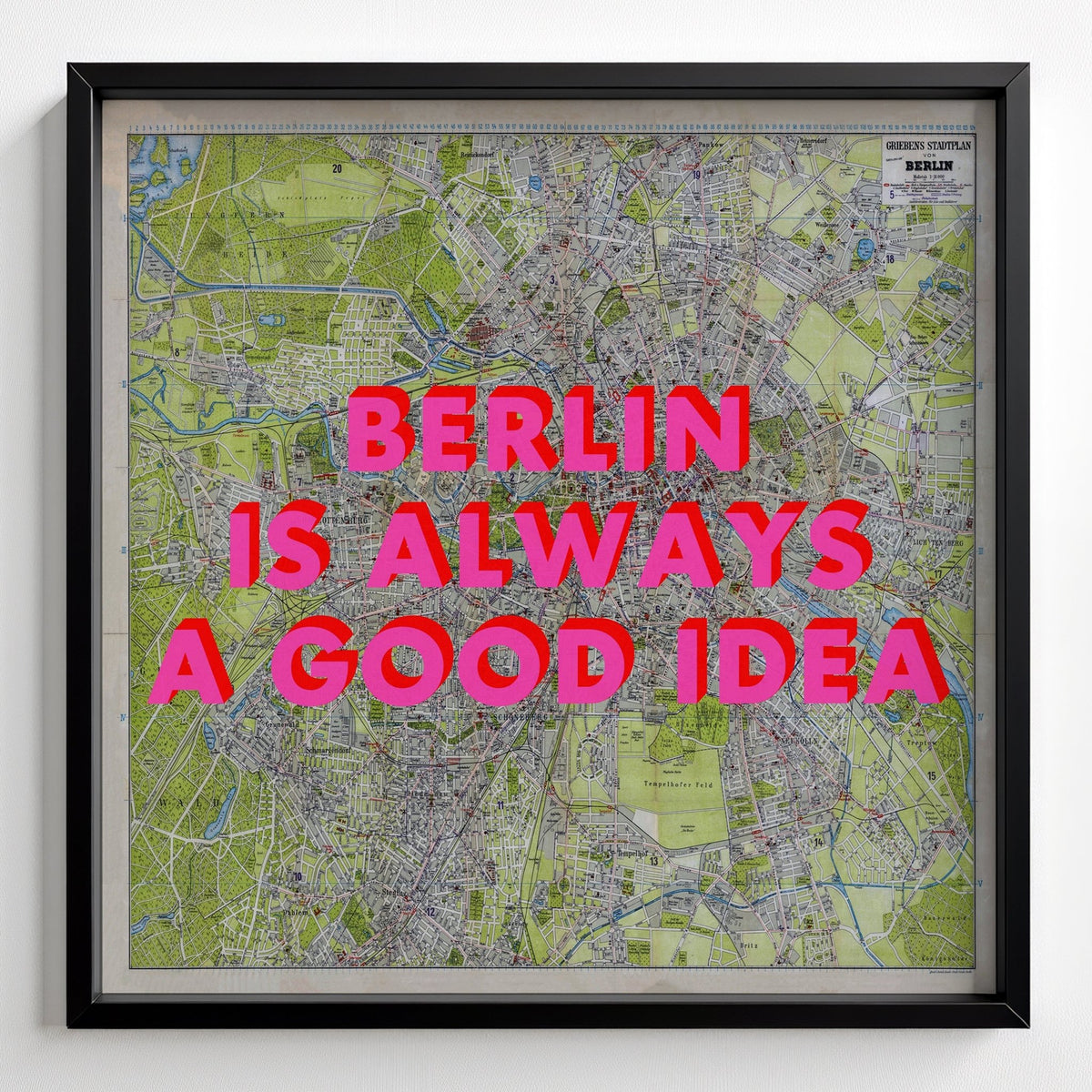 Berlin Retro Pop Art Map Print (square) - black frame mockup - Magic Posters