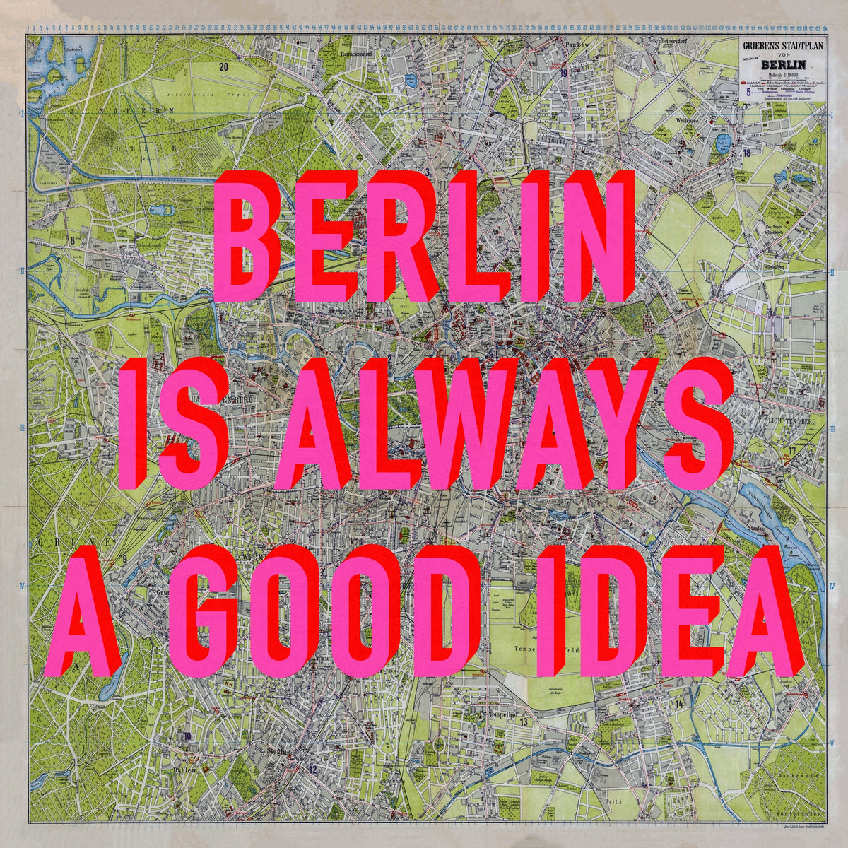 Berlin Retro Pop Art Map Print (square)
