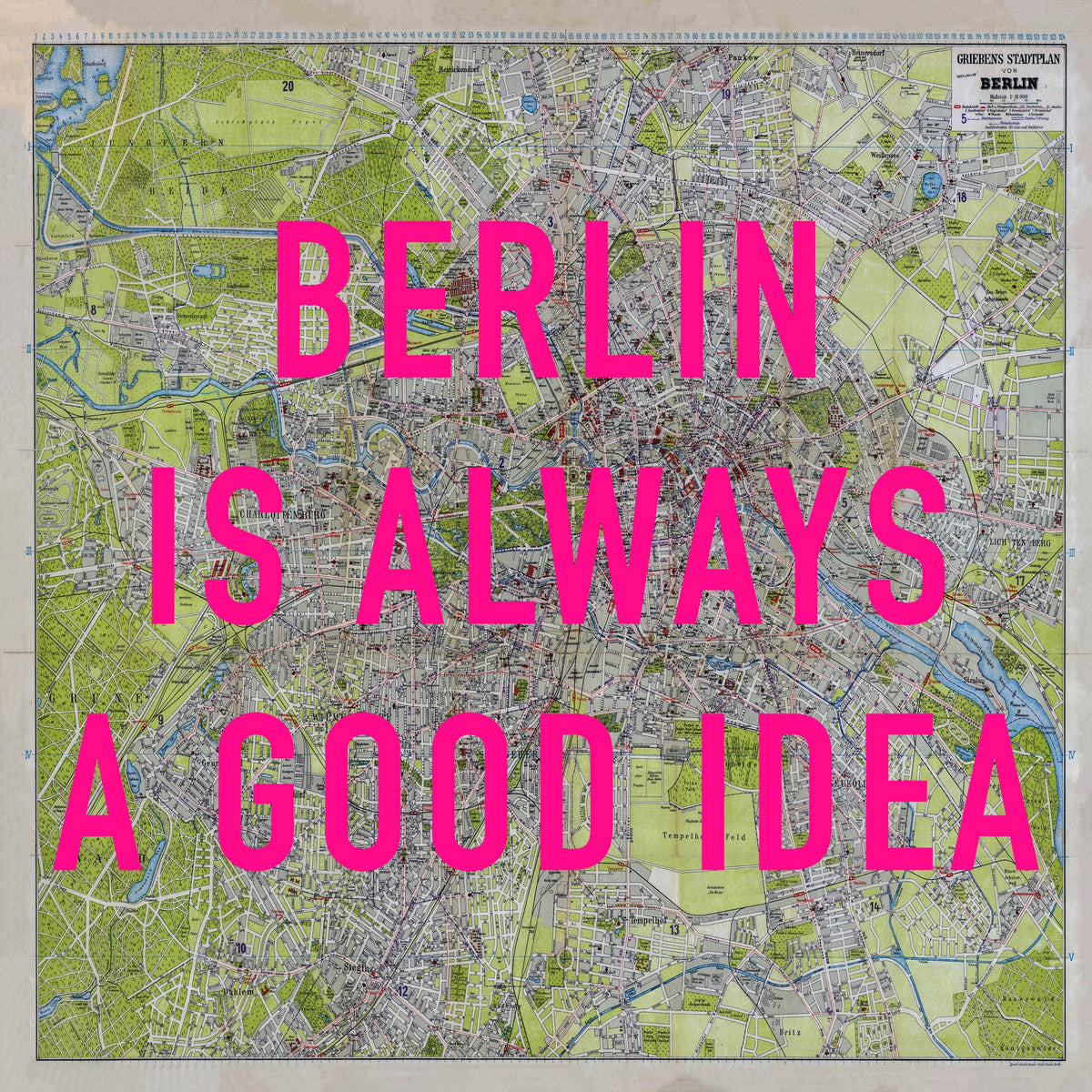 Berlin Retro Pop Art Map Print (square)