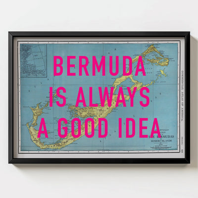 Bermuda Retro Pop Art Map Print (landscape) - black frame mockup - Magic Posters