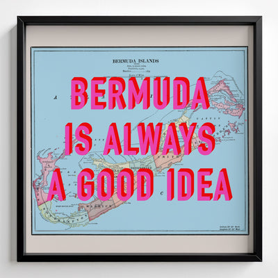 Bermuda Retro Pop Art Map Print (square) - black frame mockup - Magic Posters Bold