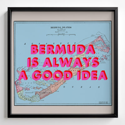Bermuda Retro Pop Art Map Print (square) - black frame mockup - Magic Posters