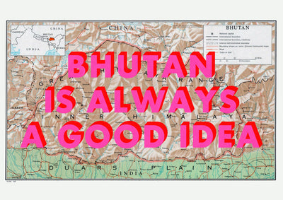 Bhutan Retro Pop Art Map Print (landscape) - Magic Posters