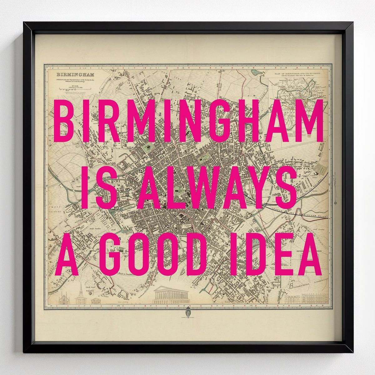 Birmingham Retro Pop Art Map Print - black frame mockup - Magic Posters