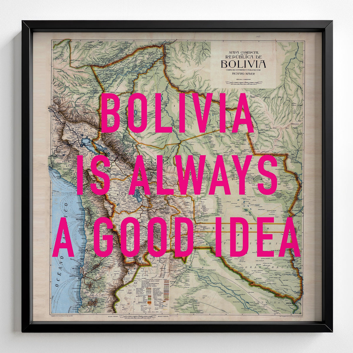 Bolivia Retro Pop Art Map Print (square) - Magic Posters
