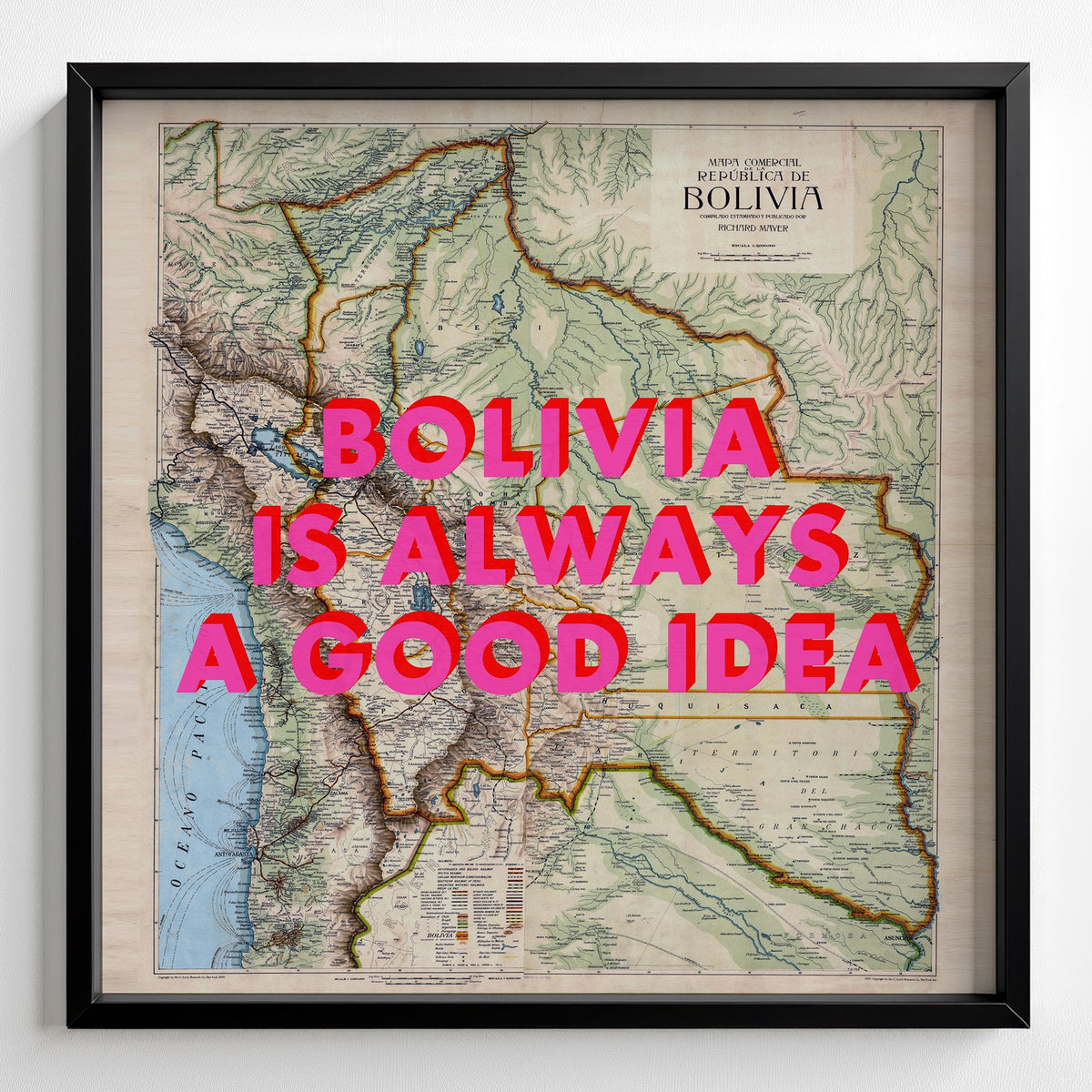 Bolivia Retro Pop Art Map Print (square) - Magic Posters
