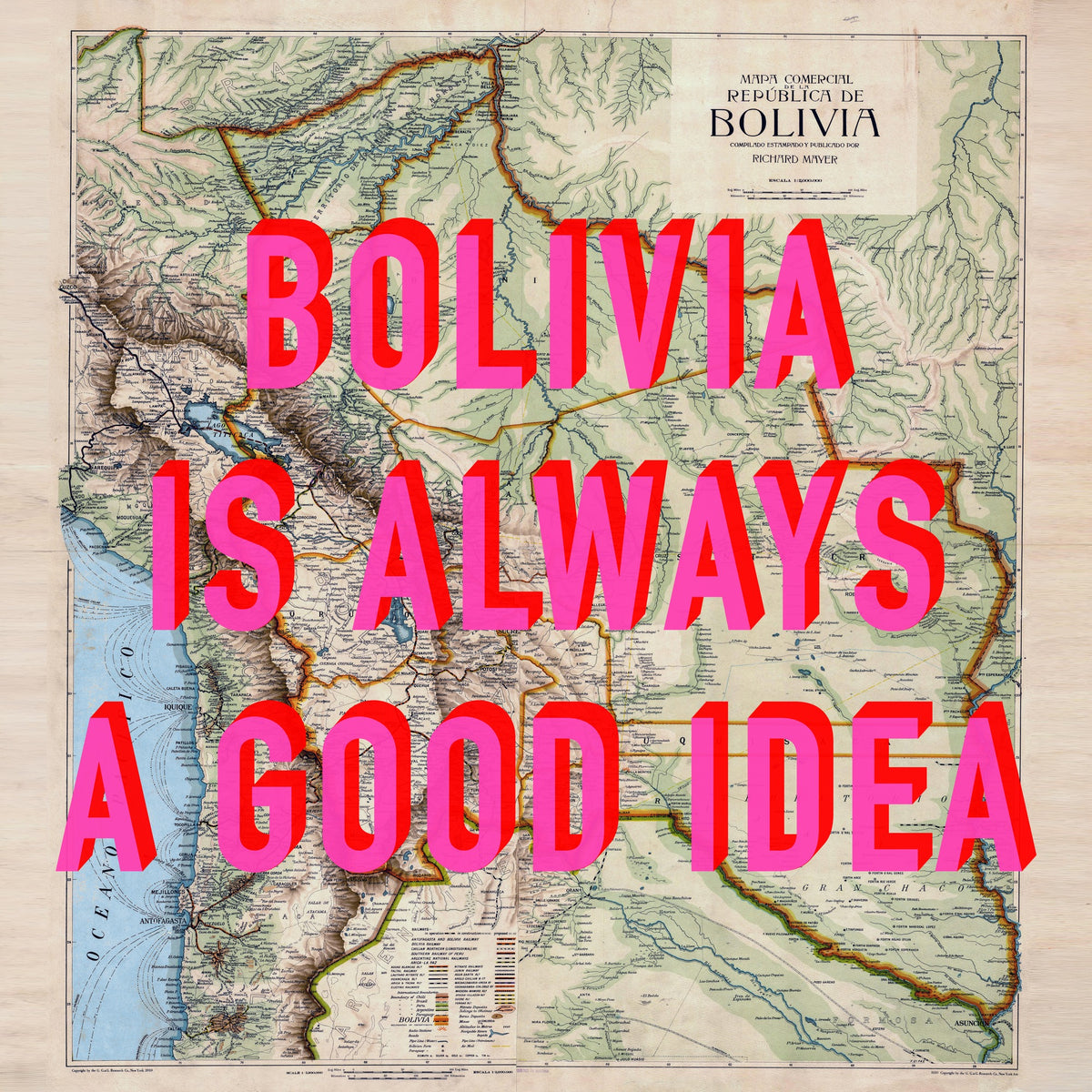 Bolivia Retro Pop Art Map Print (square)