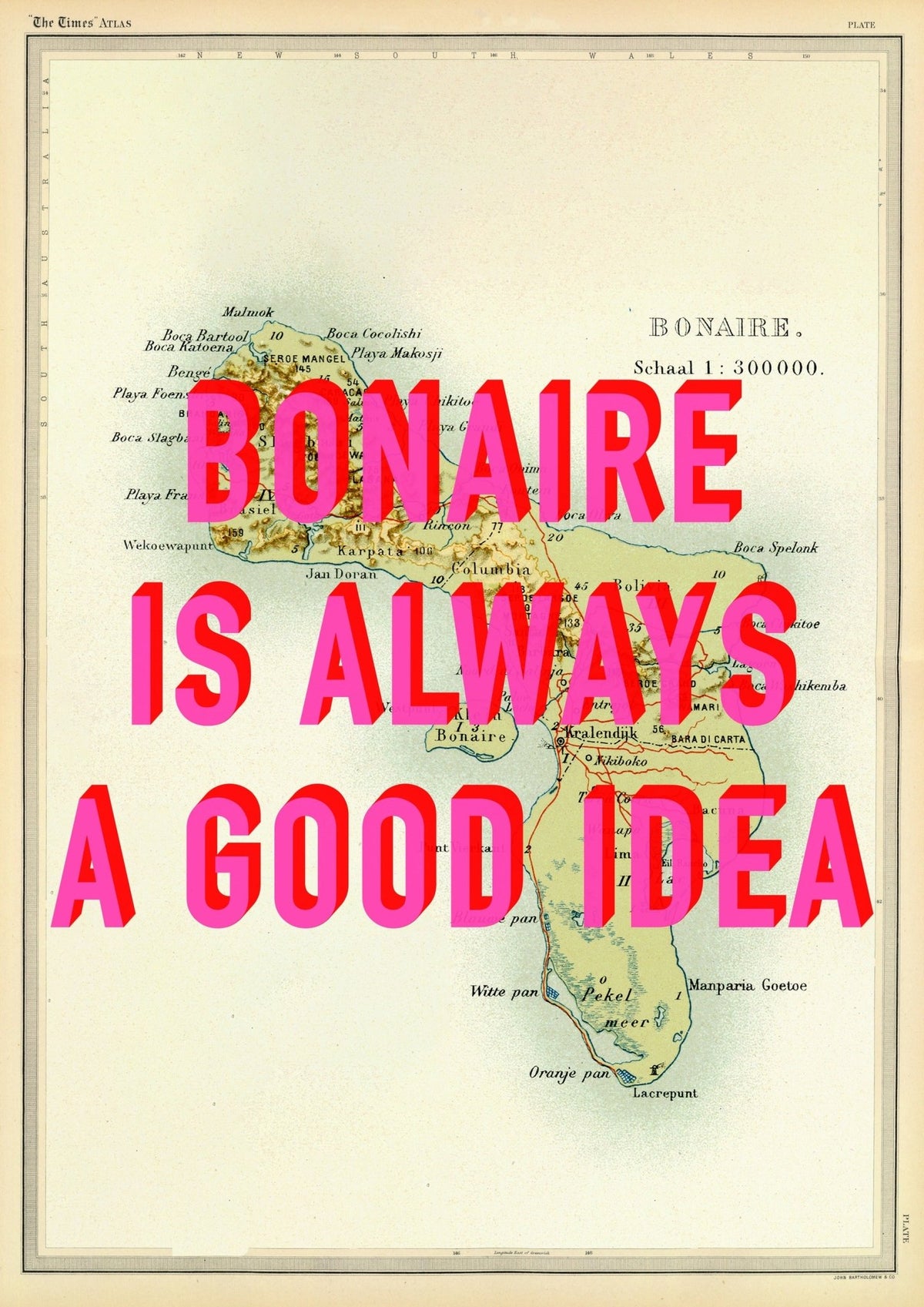 Bonaire Retro Pop Art Map Print (portrait)