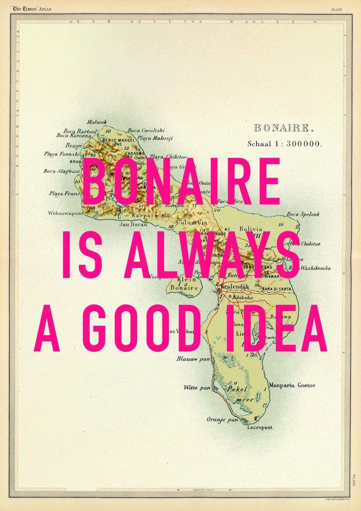 Bonaire Retro Pop Art Map Print (portrait)