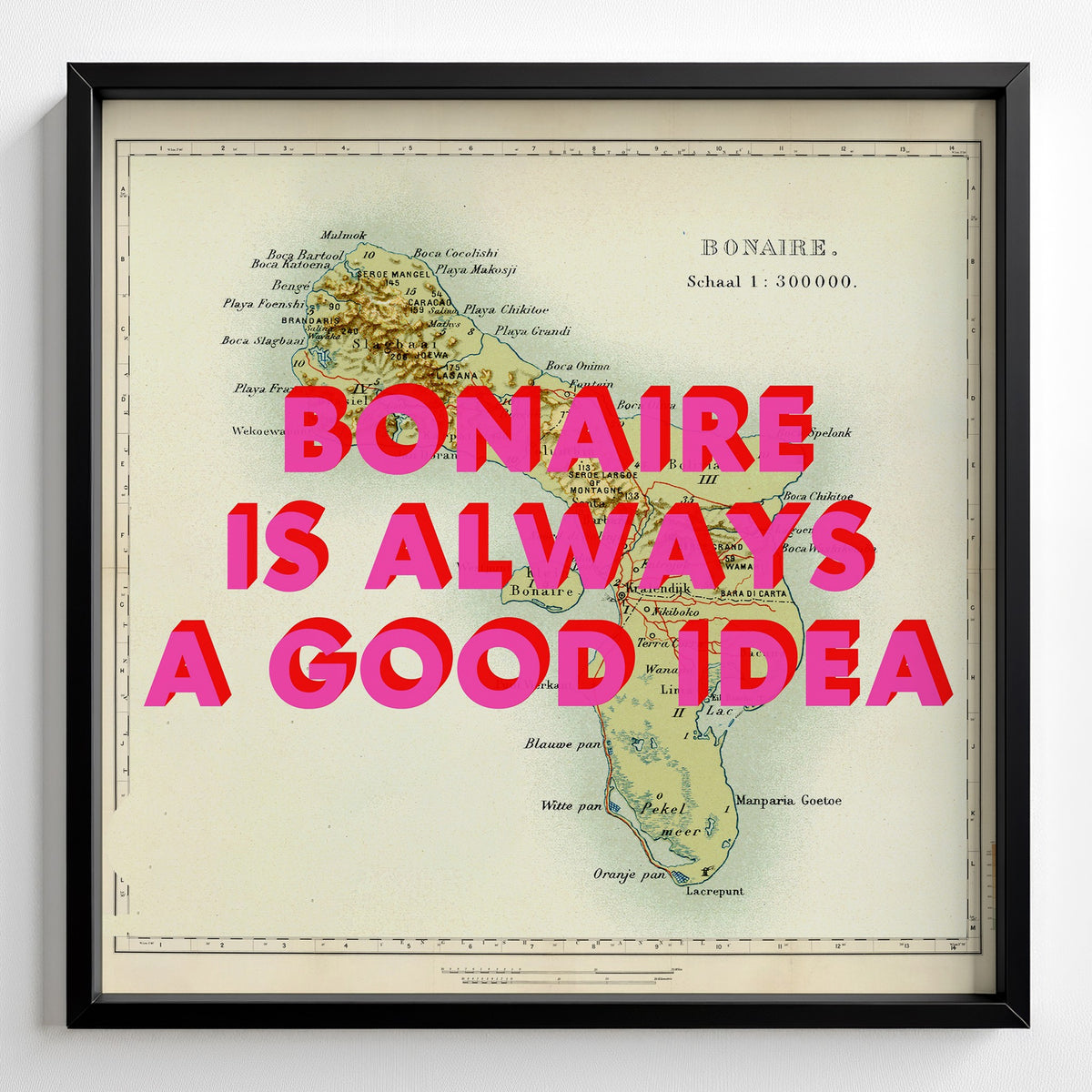 Bonaire Retro Pop Art Map Print (square) - Magic Posters