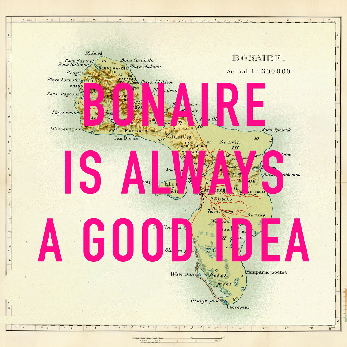 Bonaire Retro Pop Art Map Print (square)