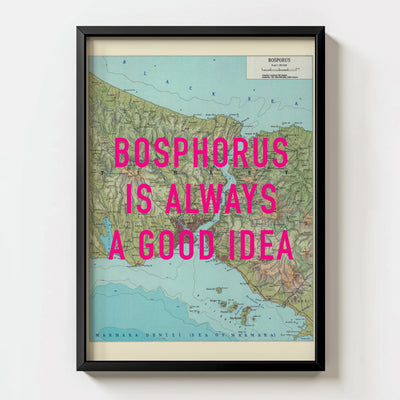 Bosphorus Retro Pop Art Map Print (portrait) - black frame mockup - Magic Posters