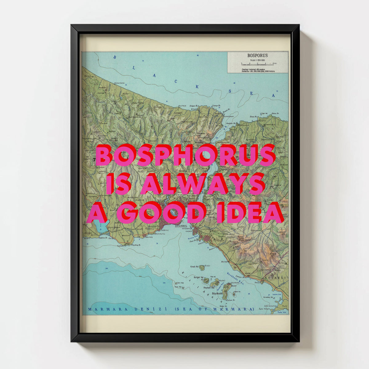 Bosphorus Retro Pop Art Map Print (portrait) - black frame mockup - Magic Posters