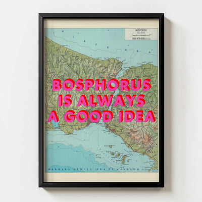 Bosphorus Retro Pop Art Map Print (portrait) - black frame mockup - Magic Posters