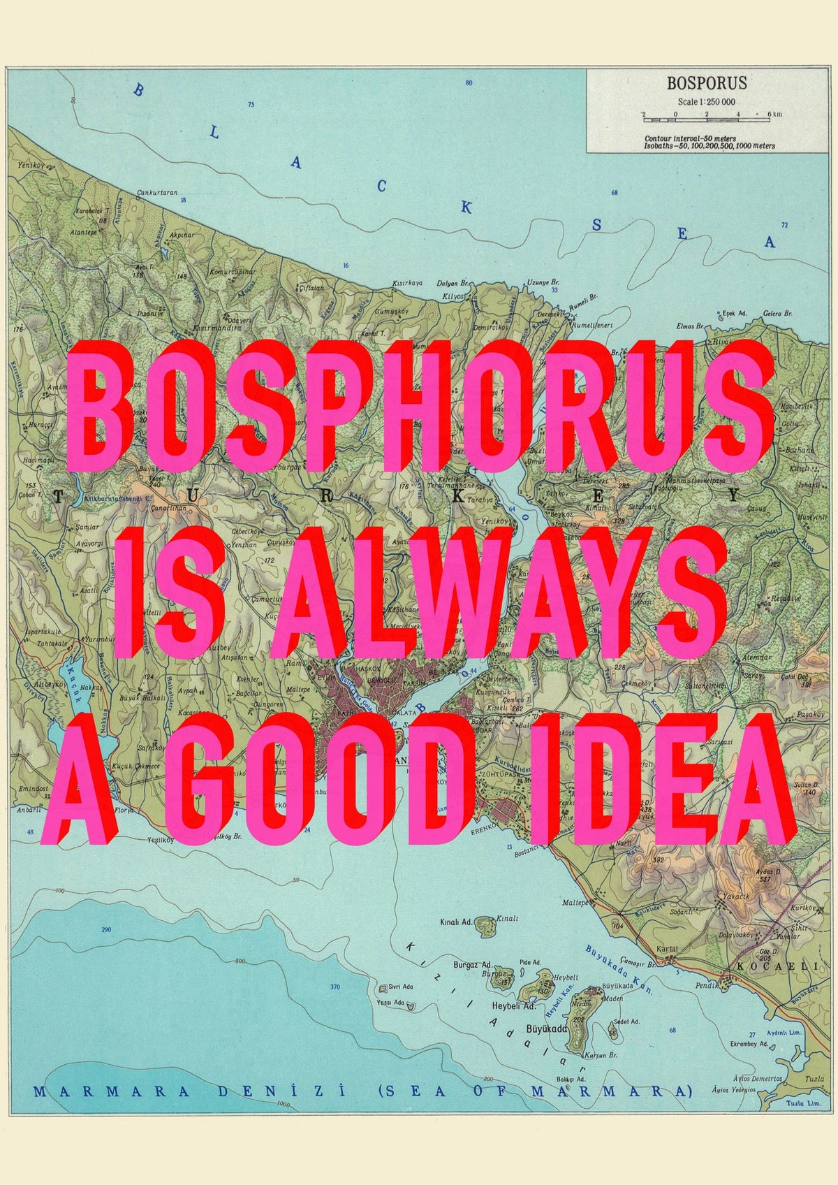 Bosphorus Retro Pop Art Map Print (portrait) - Magic Posters