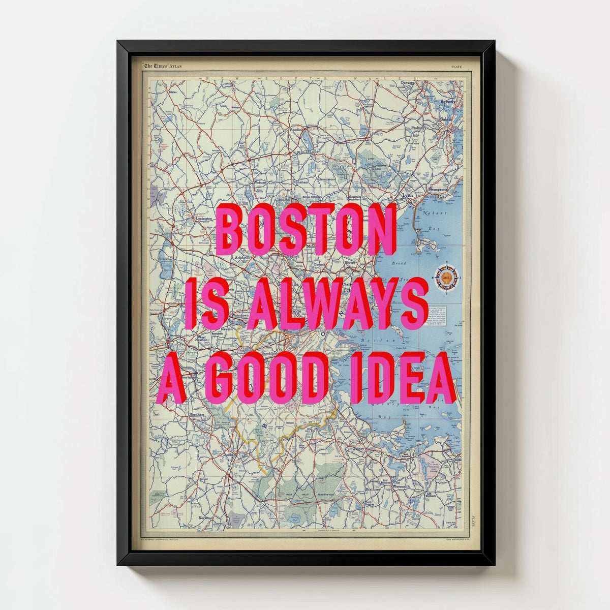 Boston Retro Pop Art Map Print - black frame mockup - Magic Posters