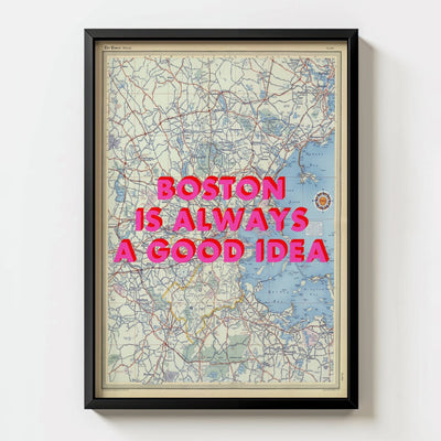 Boston Retro Pop Art Map Print - black frame mockup - Magic Posters