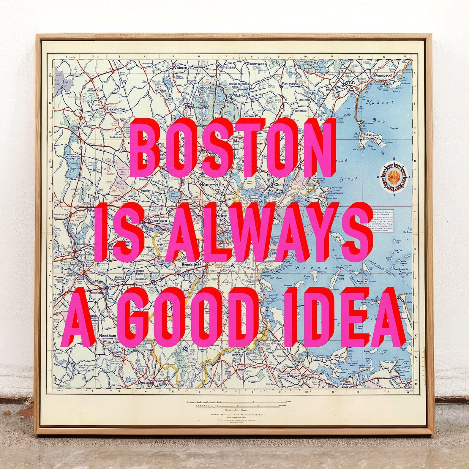 Boston Retro Pop Art Map Print (Square) - Magic Posters