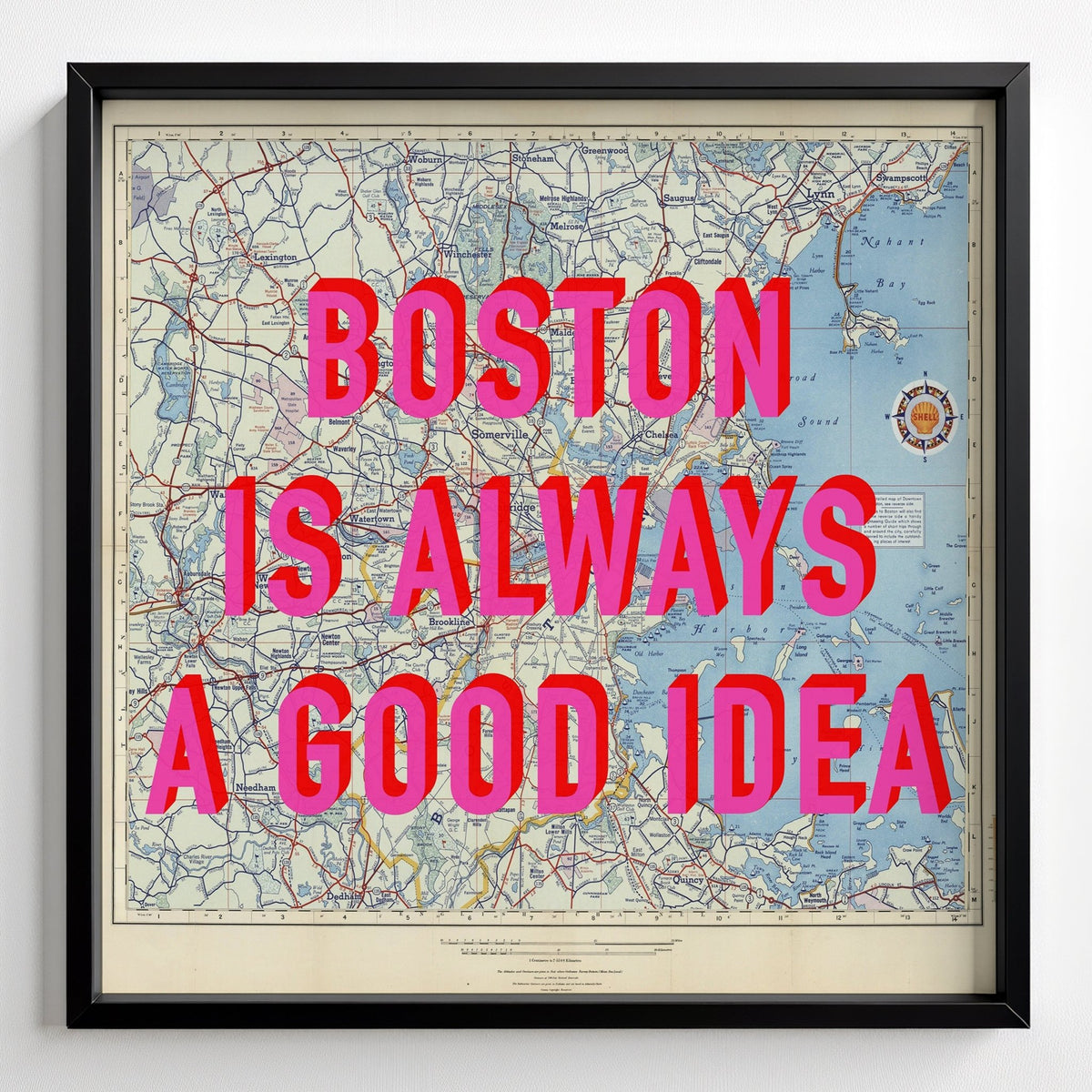 Boston Retro Pop Art Map Print (Square) - black frame mockup - Magic Posters