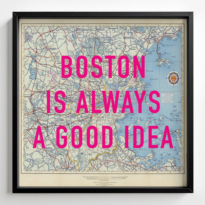 Boston Retro Pop Art Map Print (Square) - black frame mockup - Magic Posters