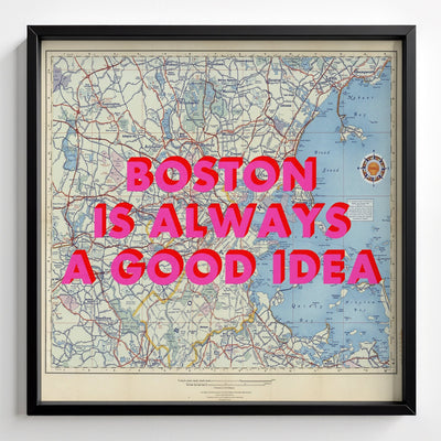 Boston Retro Pop Art Map Print (Square) - black frame mockup - Magic Posters