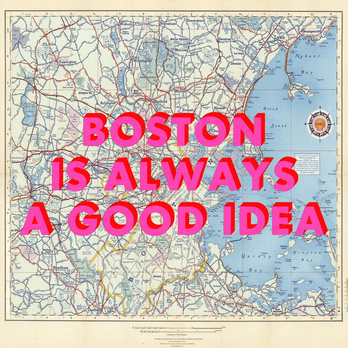 Boston Retro Pop Art Map Print (Square)