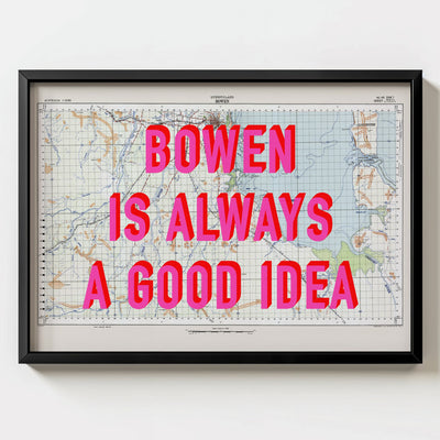 Bowen Retro Pop Art Map Print (landscape) - black frame mockup - Magic Posters Bold