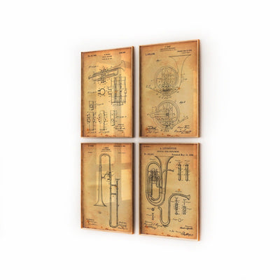 Brass Instrument Set Of 4 Patent Prints - Magic Posters