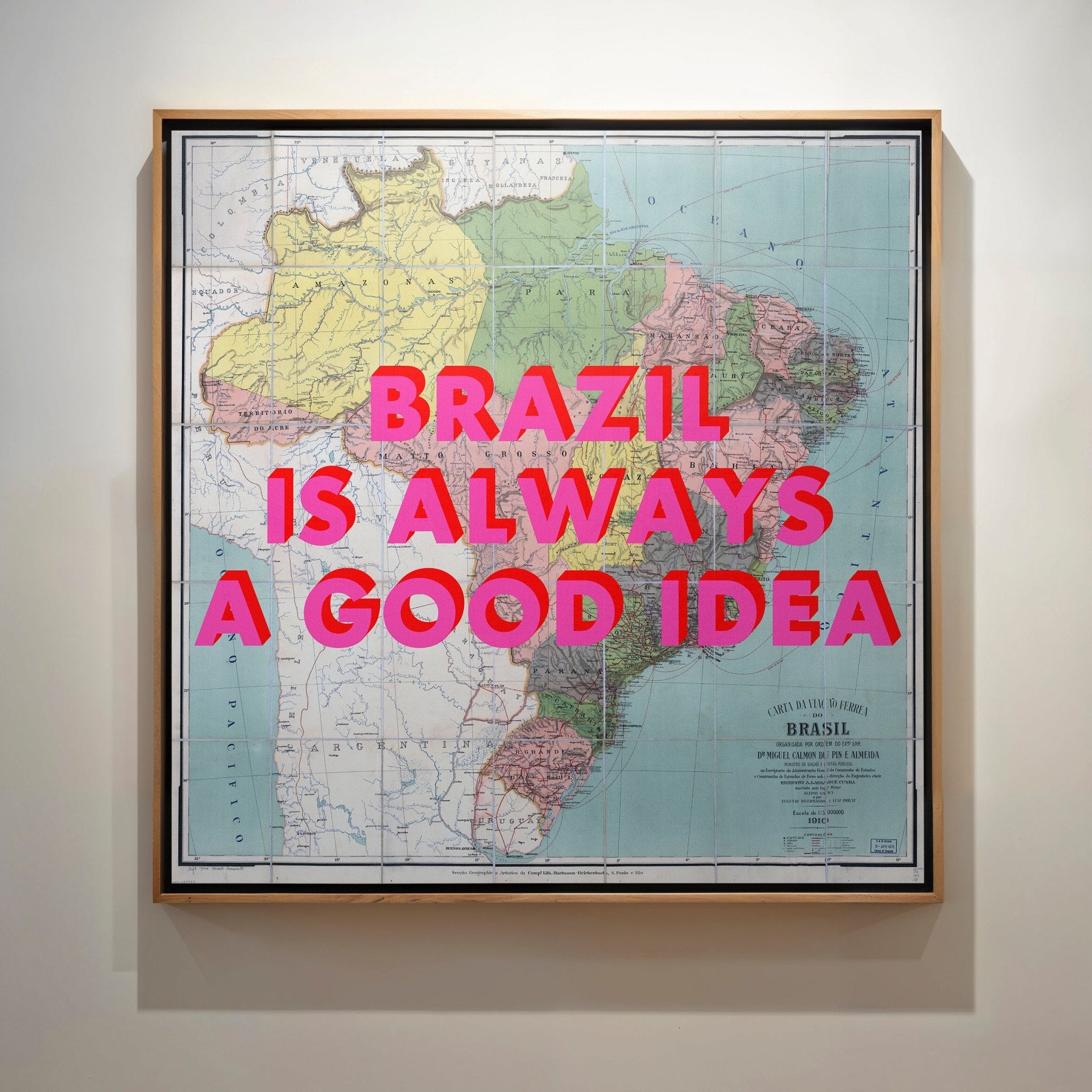 Brazil Retro Pop Art Map Print (Square) - Magic Posters