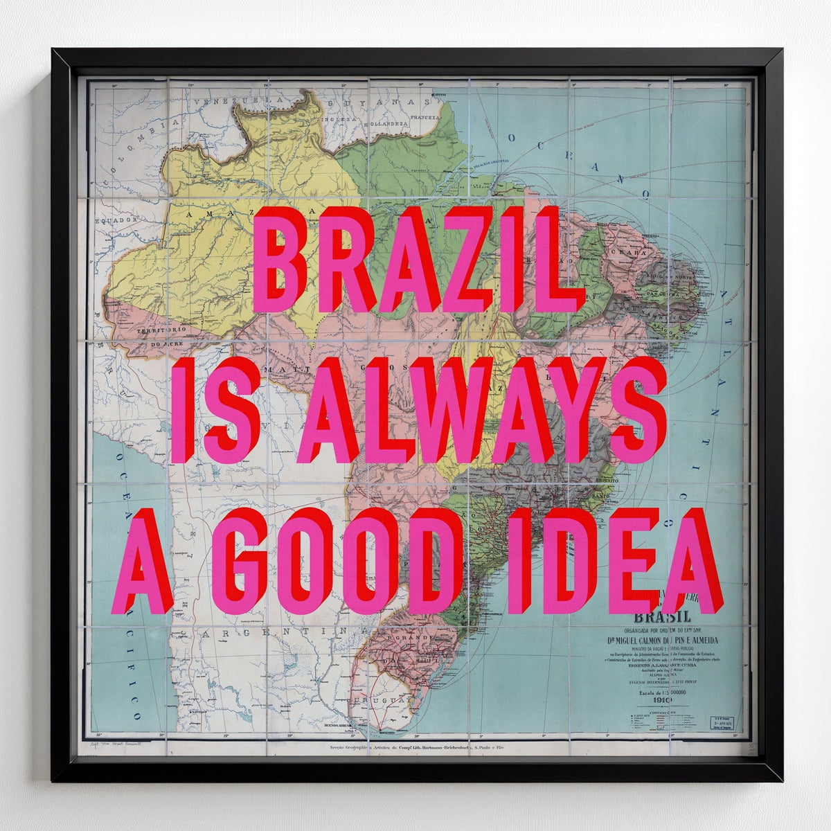 Brazil Retro Pop Art Map Print (Square) - black frame mockup - Magic Posters