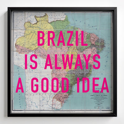 Brazil Retro Pop Art Map Print (Square) - black frame mockup - Magic Posters