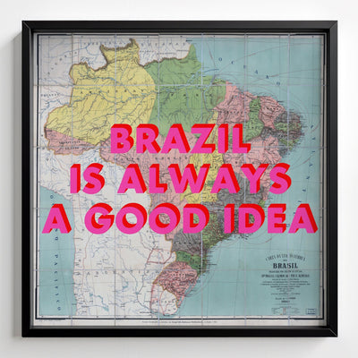 Brazil Retro Pop Art Map Print (Square) - black frame mockup - Magic Posters