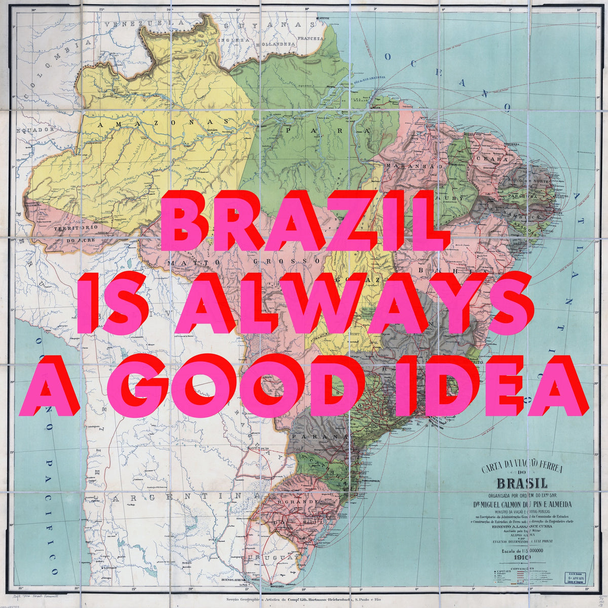 Brazil Retro Pop Art Map Print (Square)