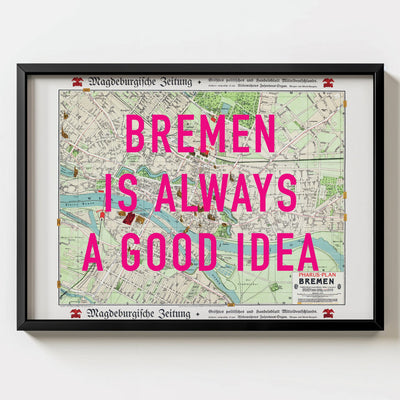 Bremen Retro Pop Art Map Print (landscape) - black frame mockup - Magic Posters