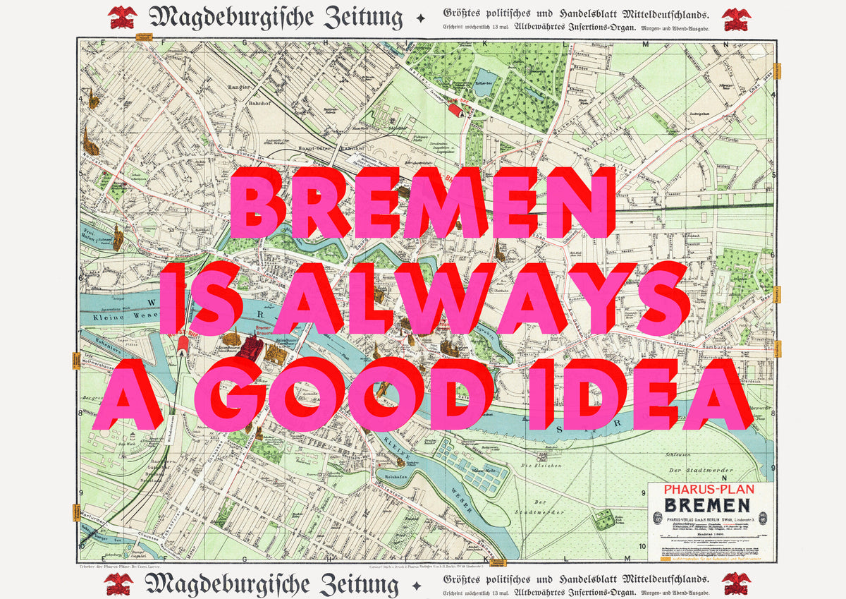 Bremen Retro Pop Art Map Print (landscape) - Magic Posters