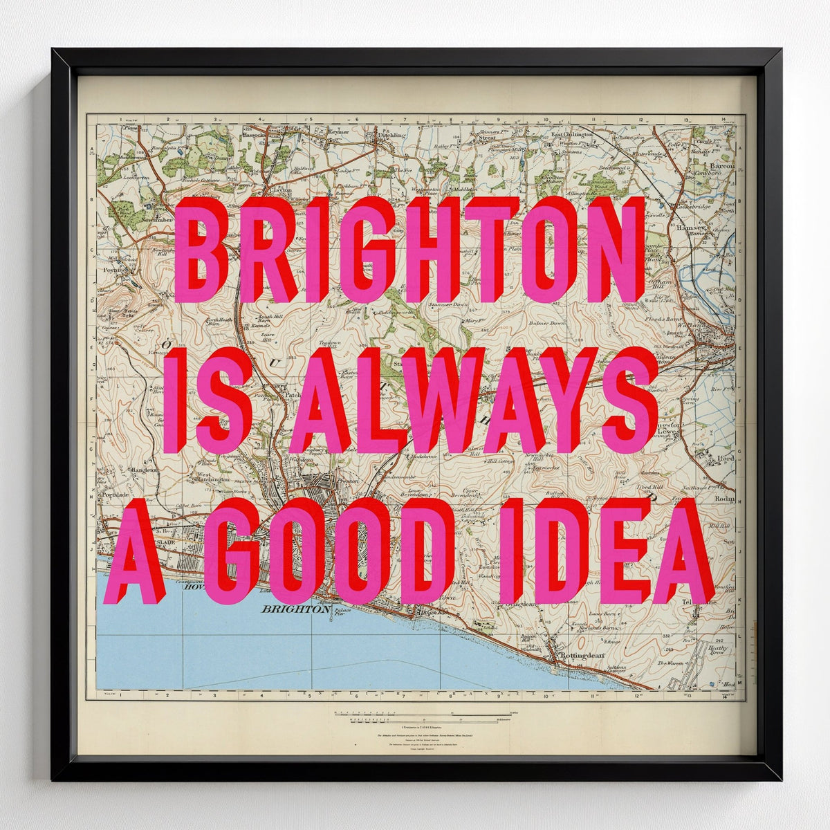 Brighton Retro Pop Art Map Print - black frame mockup - Magic Posters