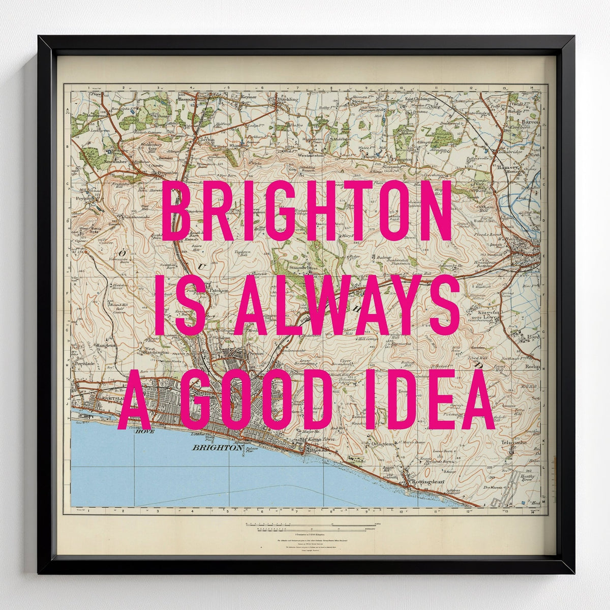 Brighton Retro Pop Art Map Print - black frame mockup - Magic Posters