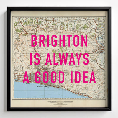 Brighton Retro Pop Art Map Print - black frame mockup - Magic Posters