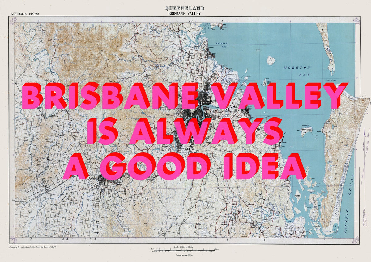 Brisbane Valley Retro Pop Art Map Print (landscape) - Magic Posters