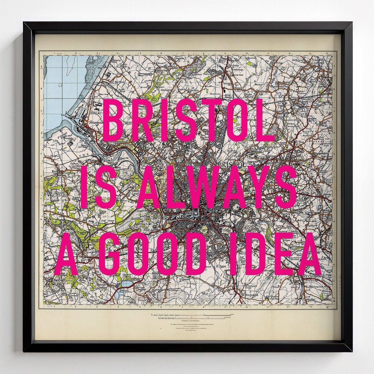 Bristol Retro Pop Art Map Print (Square) - black frame mockup - Magic Posters