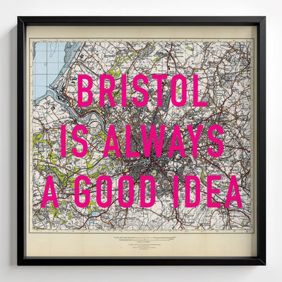 Bristol Retro Pop Art Map Print (Square) - black frame mockup - Magic Posters