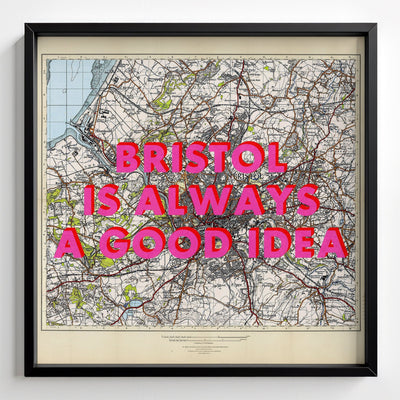 Bristol Retro Pop Art Map Print (Square) - black frame mockup - Magic Posters
