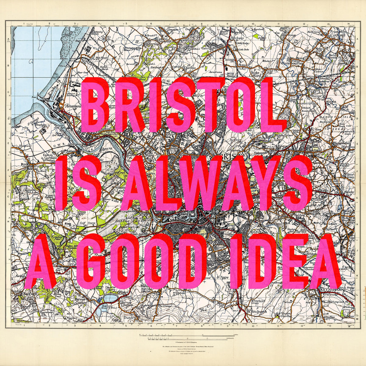 Bristol Retro Pop Art Map Print (Square)