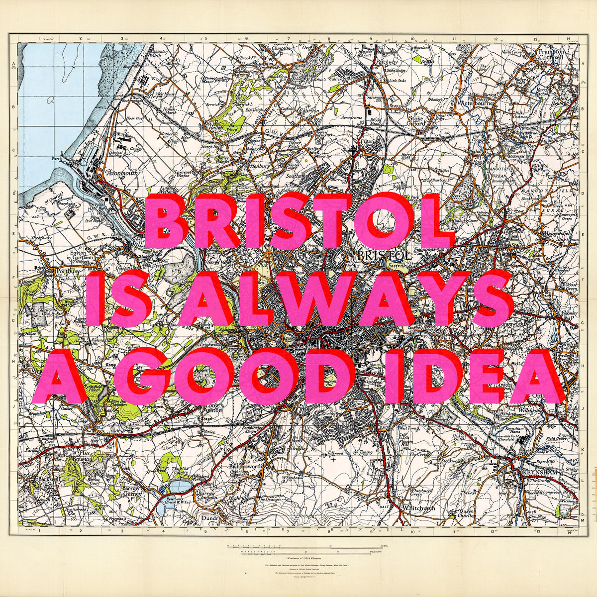Bristol Retro Pop Art Map Print (Square)