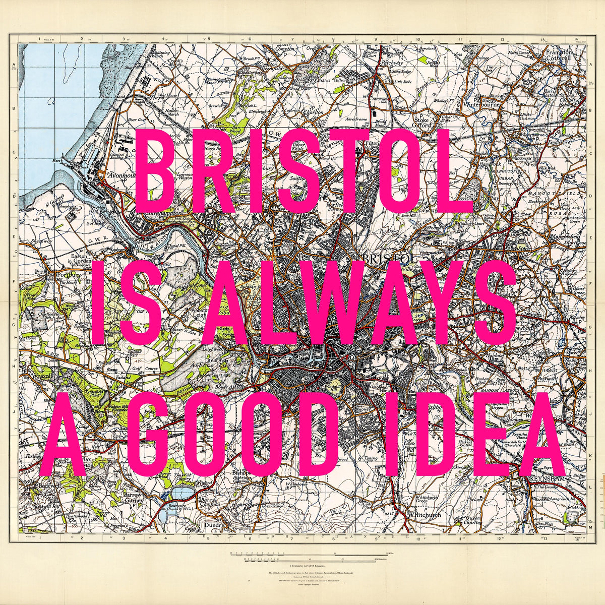Bristol Retro Pop Art Map Print (Square)