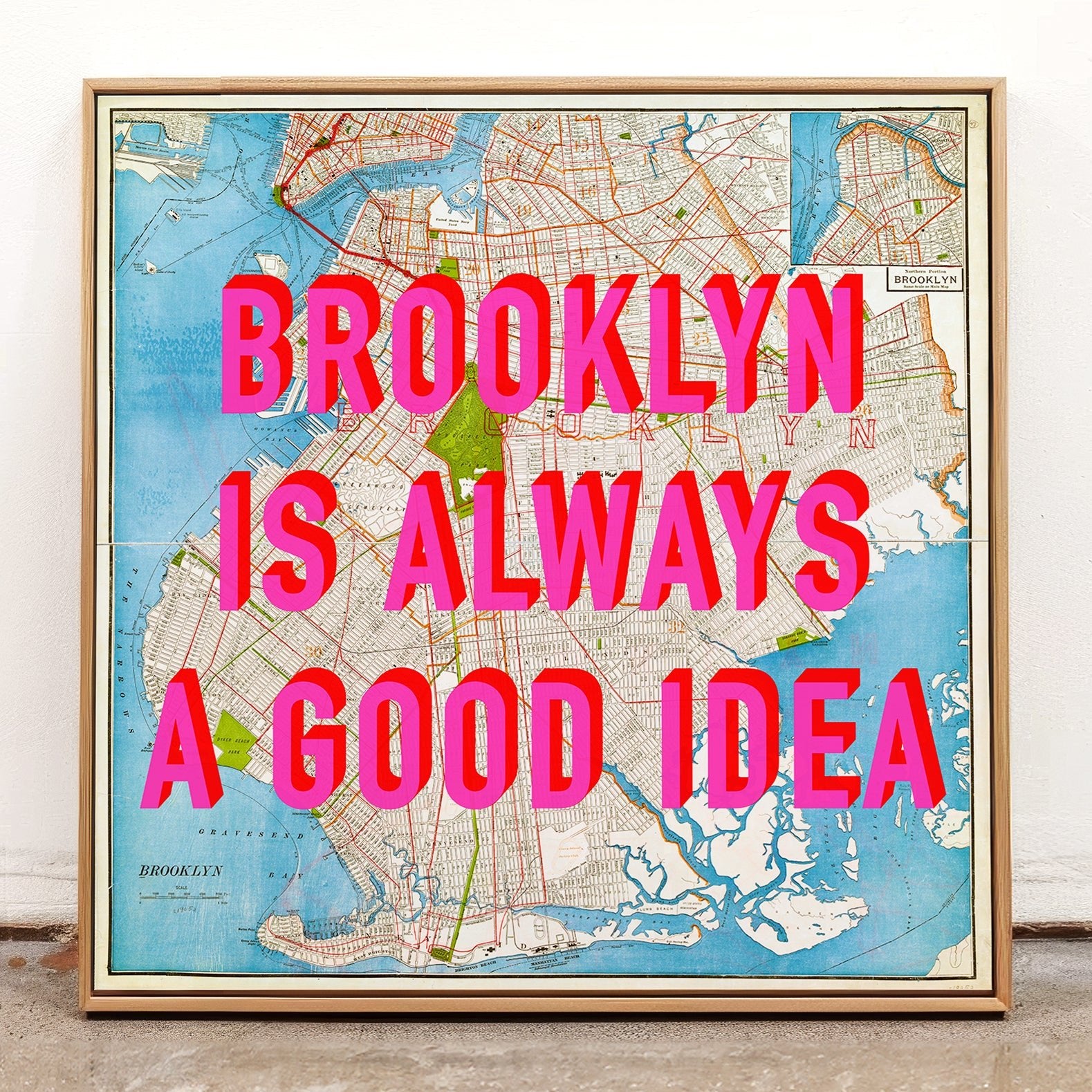 Brooklyn - New York Retro Pop Art Map Print (Square) - Magic Posters