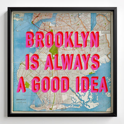 Brooklyn - New York Retro Pop Art Map Print (Square) - black frame mockup - Magic Posters