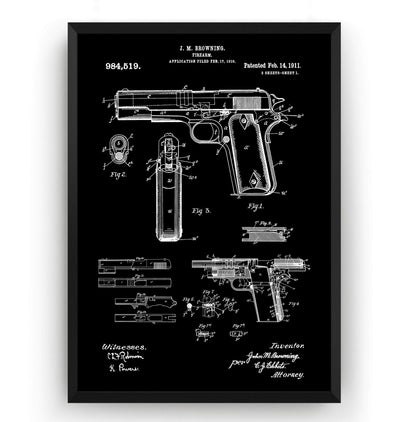 Browning 1911 Handgun Patent Print - Magic Posters